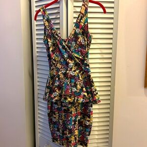 Vintage Betsy Johnson popart cartoon babes Marilyn wink peplum wiggle dress